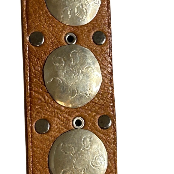 Women’s Tan Genuine Leather Belt with Silver Embellishments, Grommets, and Studs - Picture 2 of 3